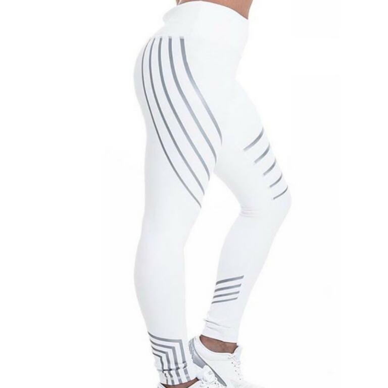Women's Stripe Compression Leggings Fitness Running Workout