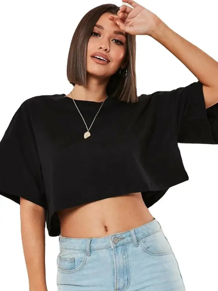 Women's Loose Cotton Crop Top Dance Gym Sports