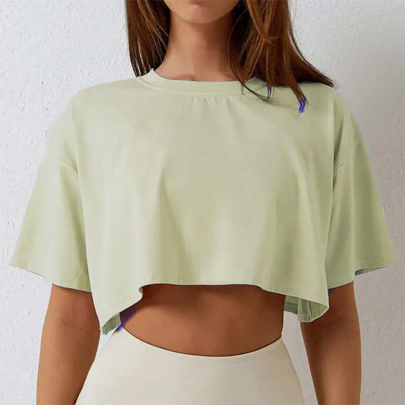 Women's Loose Cotton Crop Top Dance Gym Sports