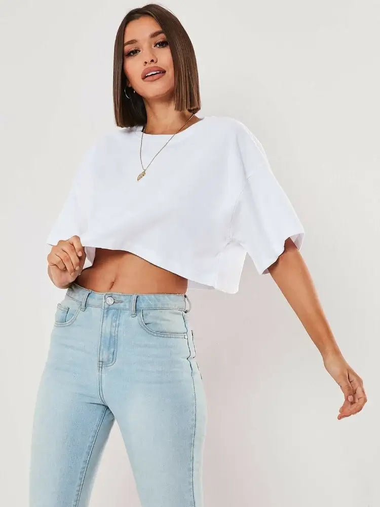 Women's Loose Cotton Crop Top Dance Gym Sports
