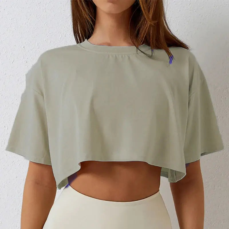 Women's Loose Cotton Crop Top Dance Gym Sports