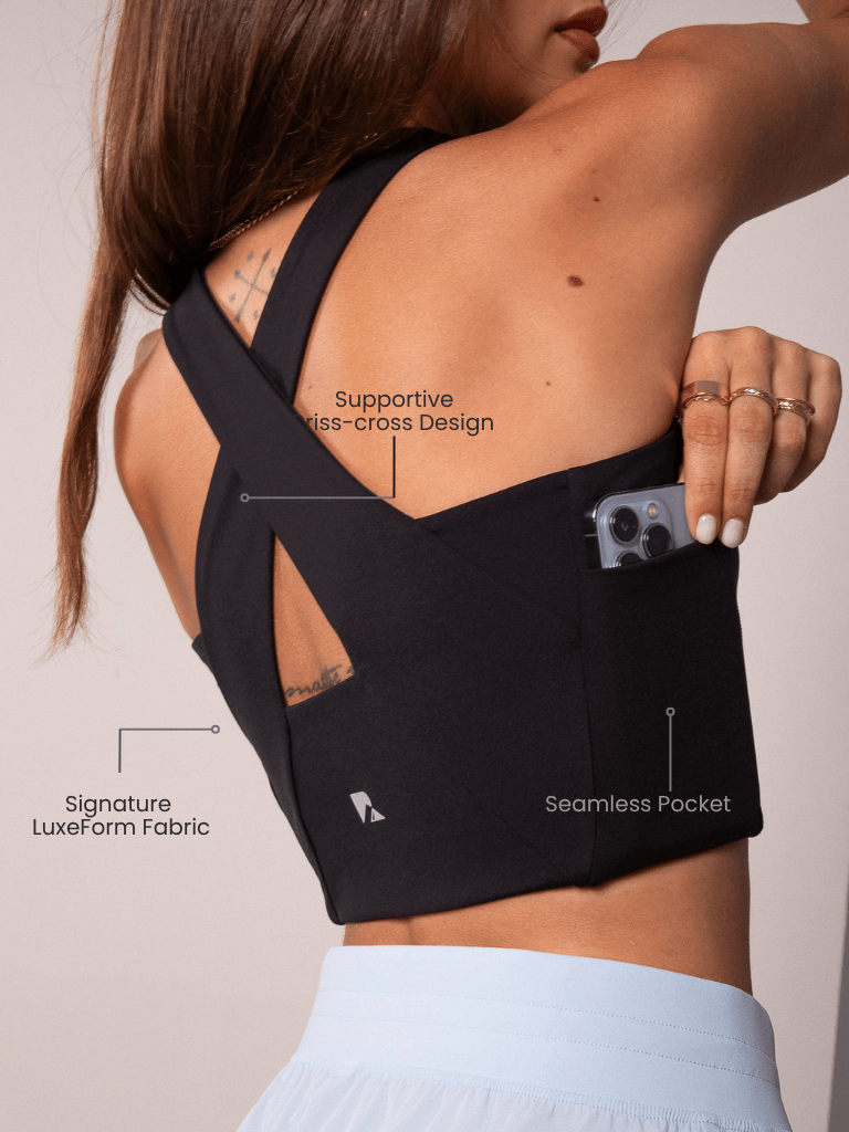 Women's Workout Tank Top Phone Pockets Criss Cross Back